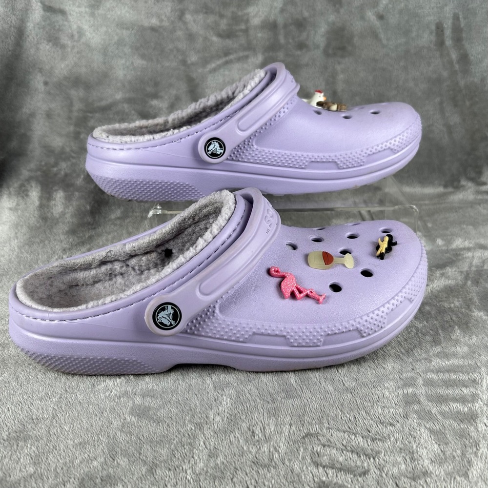 Crocs Classic Lined Clog Lavender Purple Fleece Fur Shoes With Jibbitz Womens 10